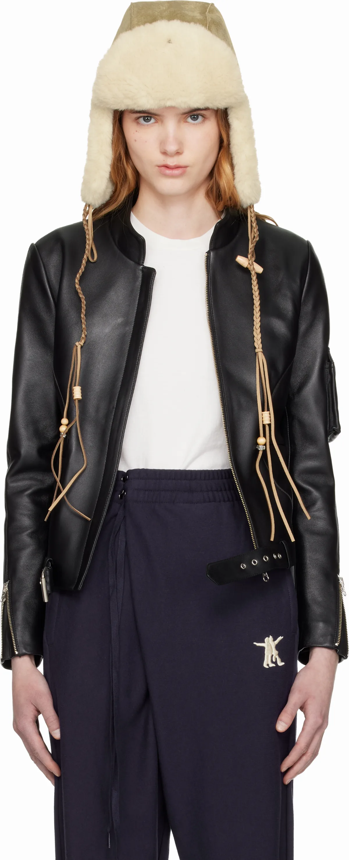 Black Leather Radius Motor Jacket by OPEN YY