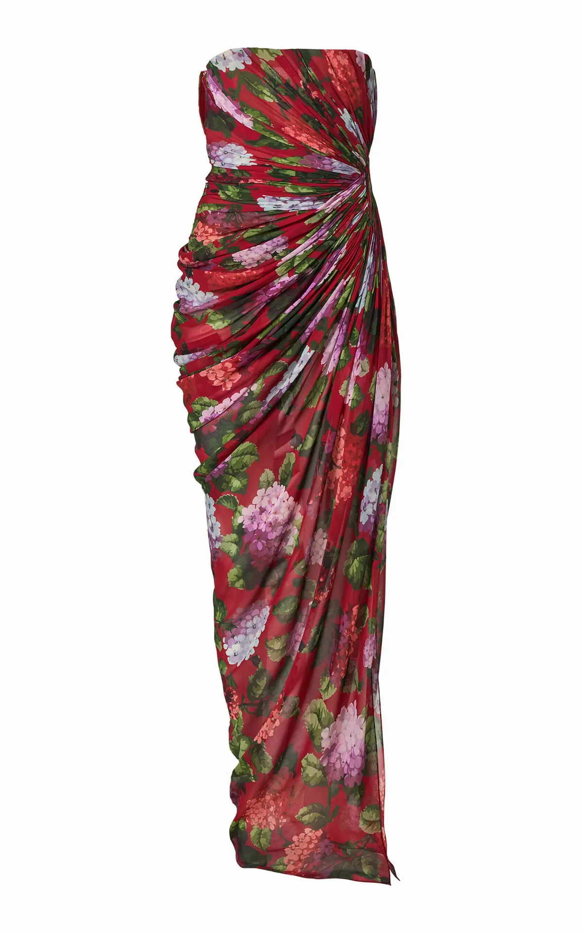 Draped Hydrangea-Printed Chiffon Gown by Carolina Herrera