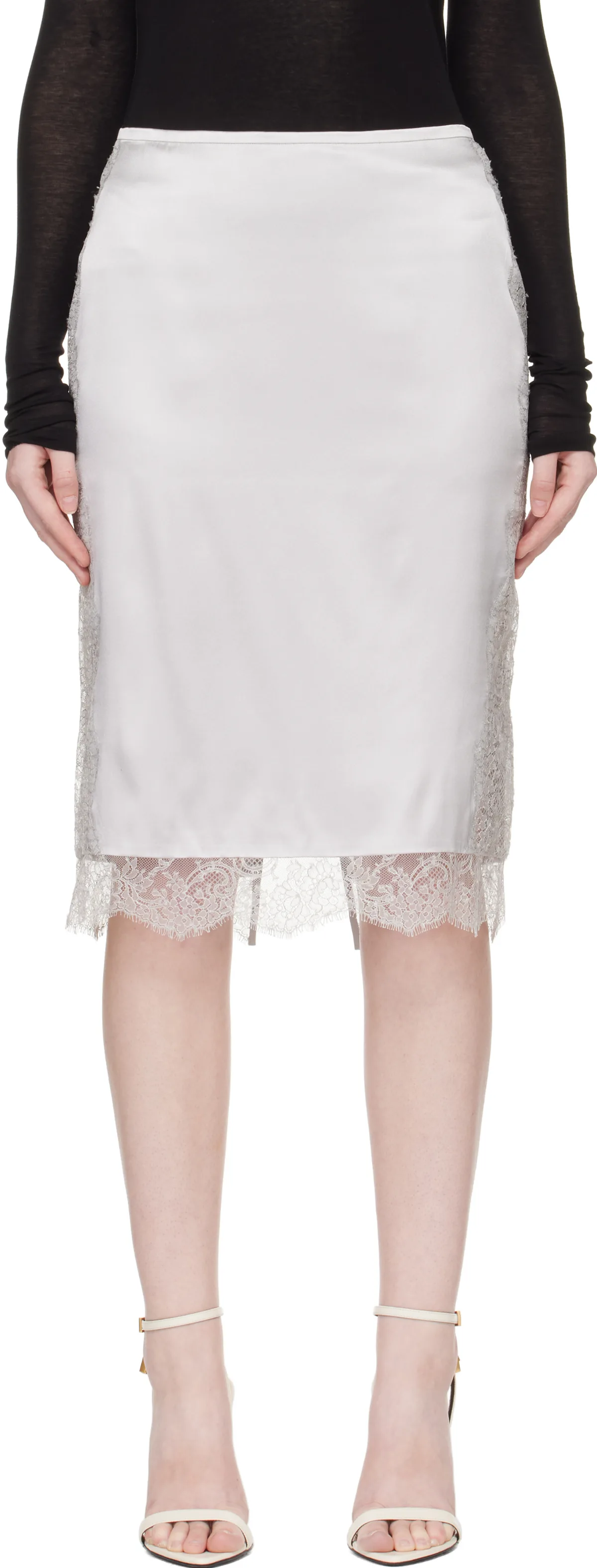 Silver Knee-Length Midi Skirt