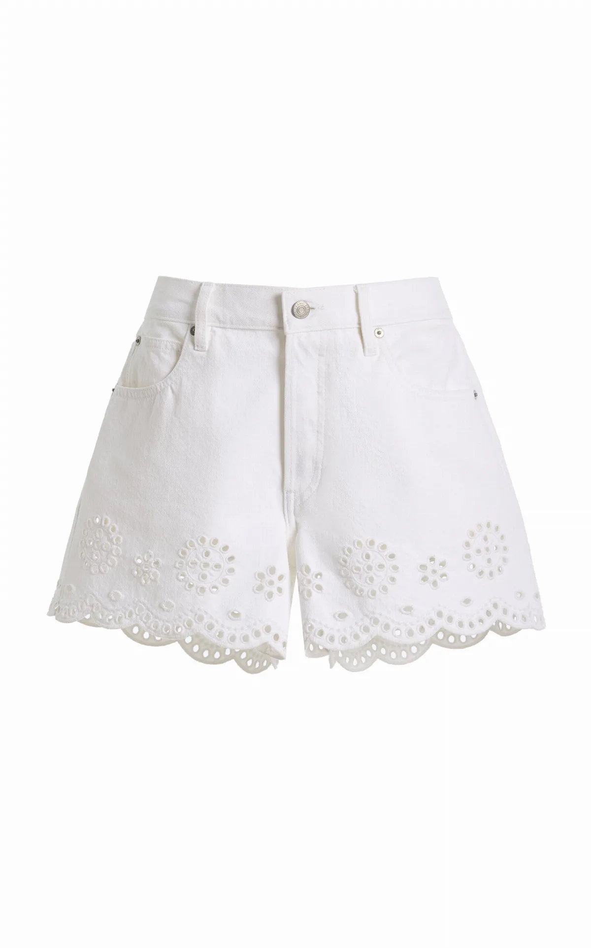 The Long Hang Eyelet Cotton Shorts by FRAME