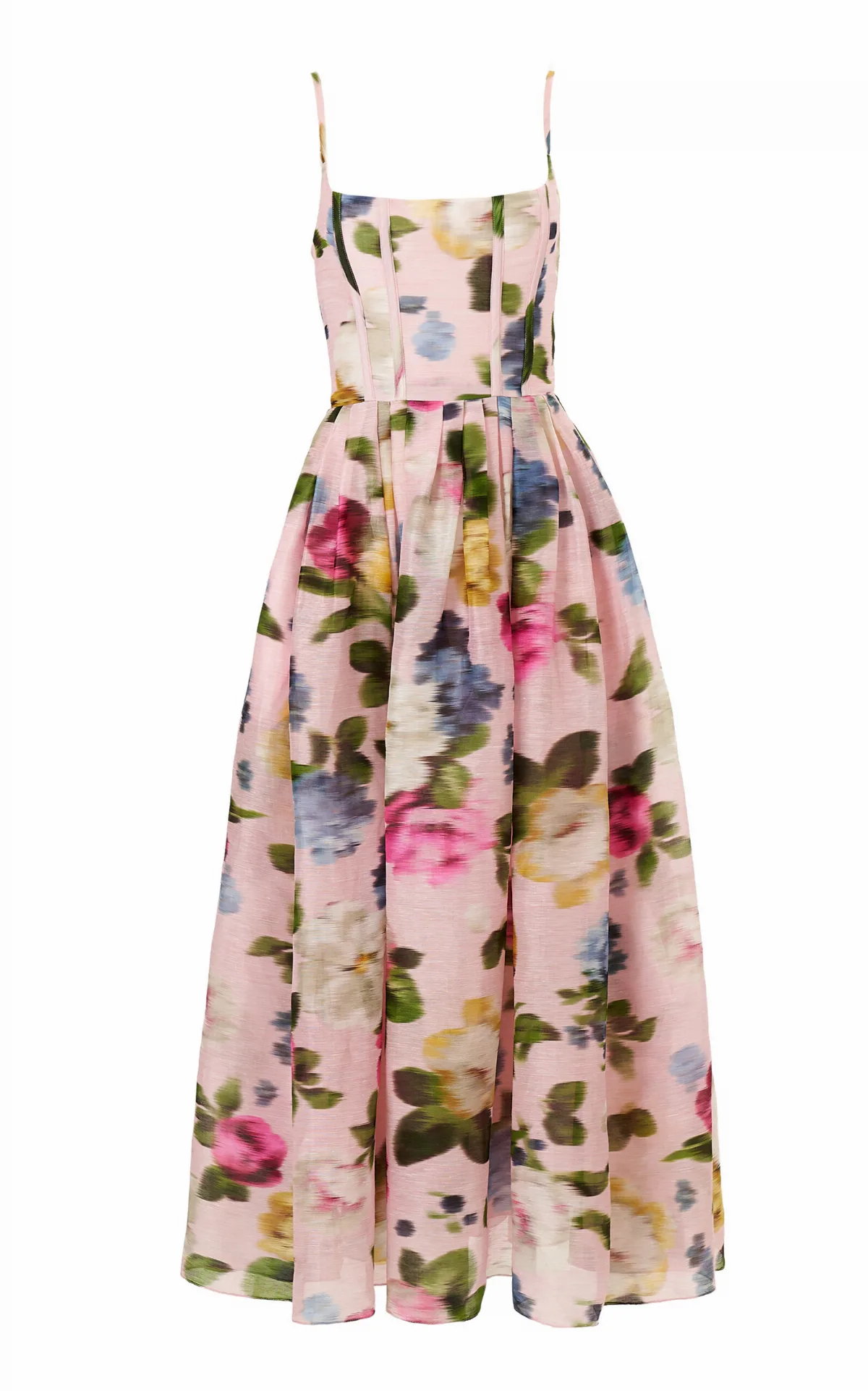 Garden Floral Linen-Silk Midi Dress by Carolina Herrera