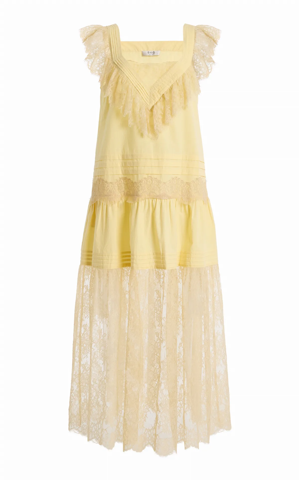 Hilda Pleated Lace Midi Dress by Sea