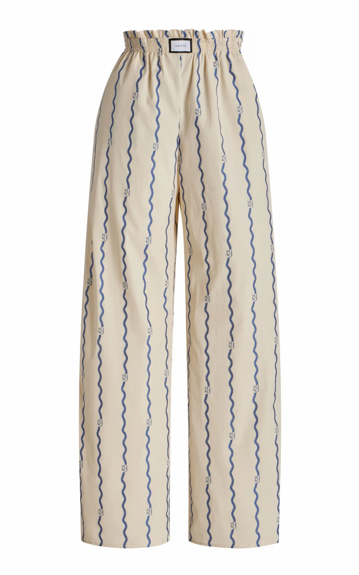 Janeiro Wave-Patterned Cotton Fil Coupé Trousers by YAITTE