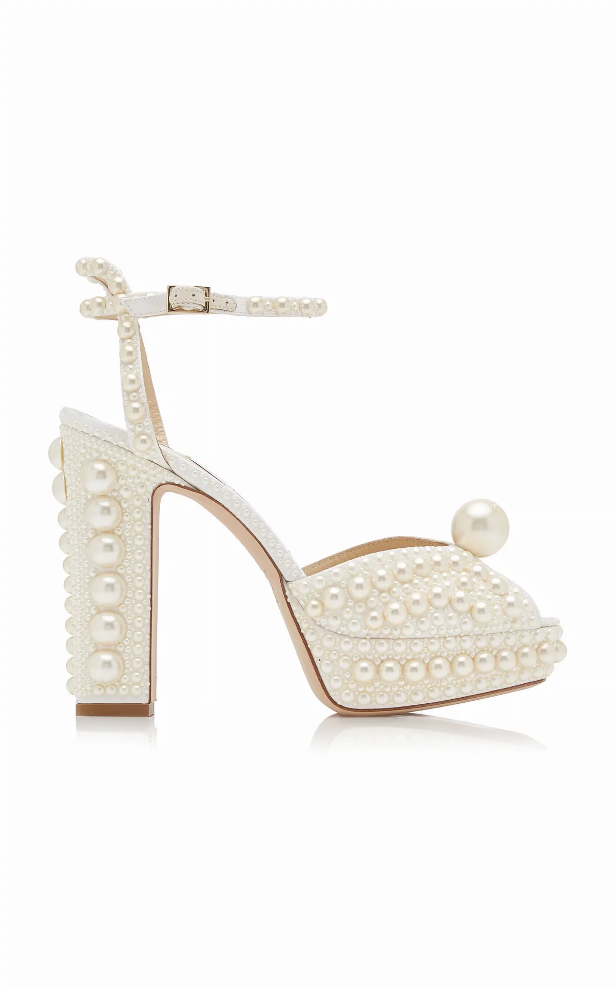 Sacaria Pearl-Embellished Satin Platform Sandals by Jimmy Choo