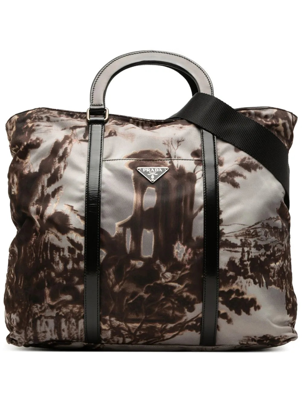 2013-2026 Tessuto New York Street Templi Print Convertible Tote Satchel by Prada Pre-Owned