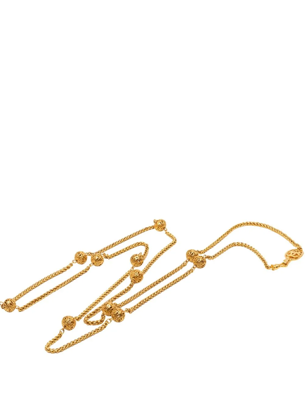 1995 CC Gold Plated Filigree Balls Chain Long Necklace Costume Necklace