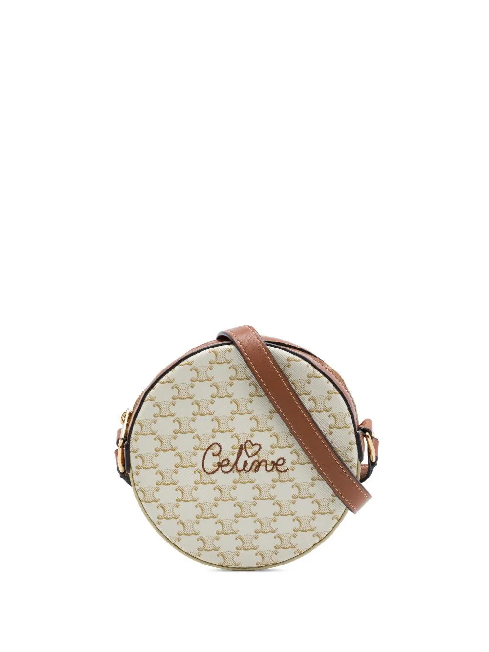 2021 Triomphe Coated Canvas Embroidered Round Purse on Strap Crossbody Bag by Celine Pre-Owned
