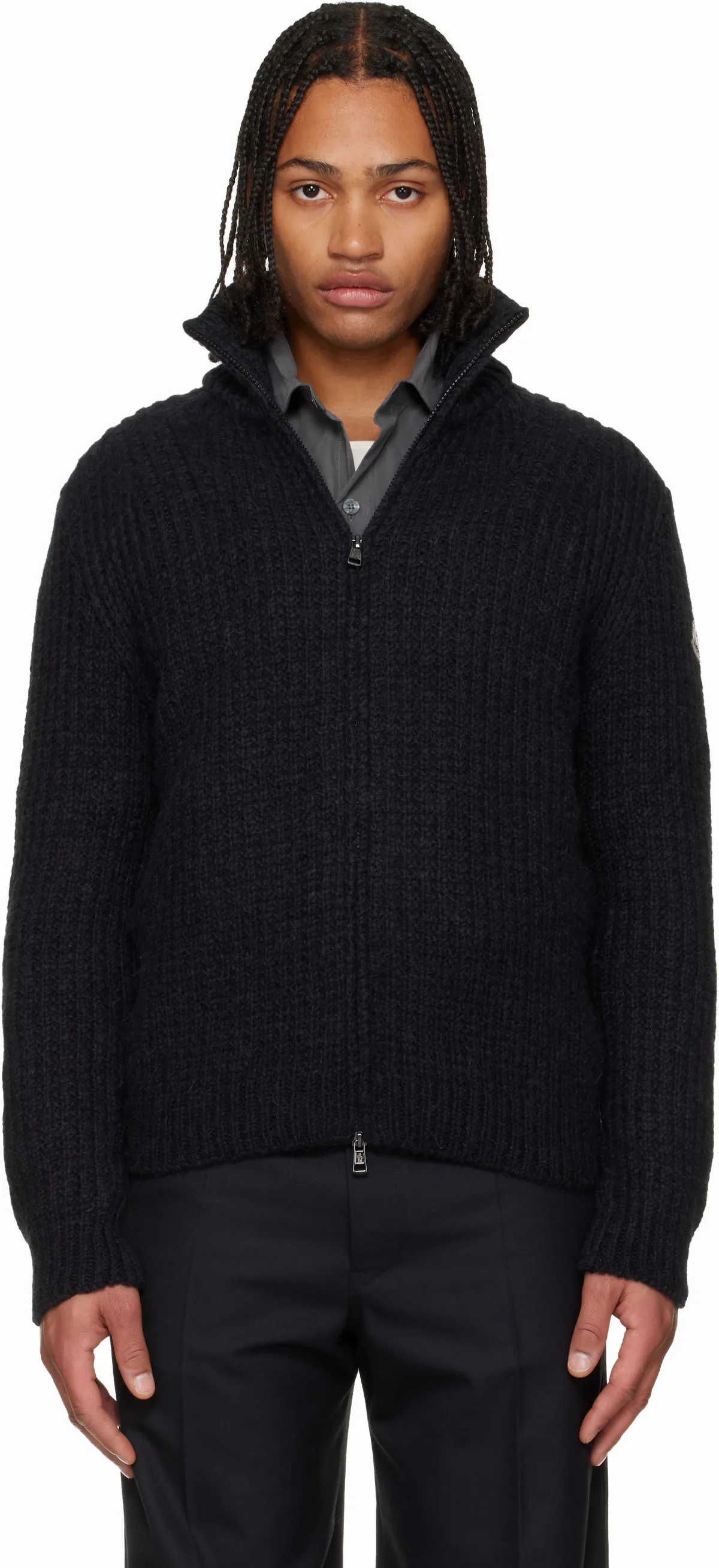 Black Alpaca & Wool Zip-Up Cardigan