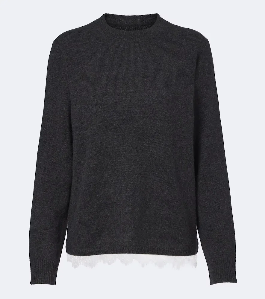 Arvo Lace-Trimmed Cashmere Sweater by Loulou de Saison
