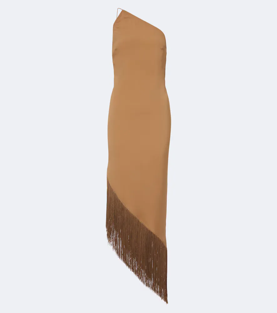 Antelope Fringe-Trimmed Asymmetric Midi Dress