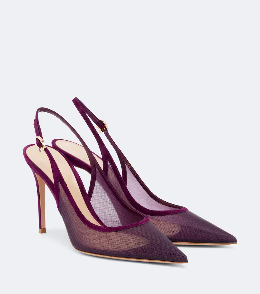 Suede-Trimmed Organza Slingback Pumps by Gianvito Rossi