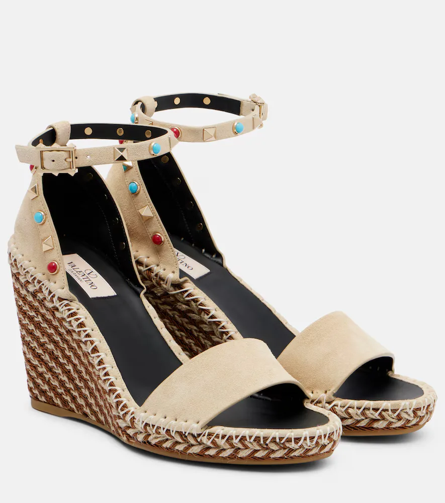 Rockstud 105 Suede Espadrille Wedges by Valentino Garavani