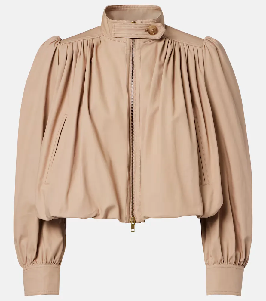 Gathered Cropped Cotton Canvas Jacket by Chloe