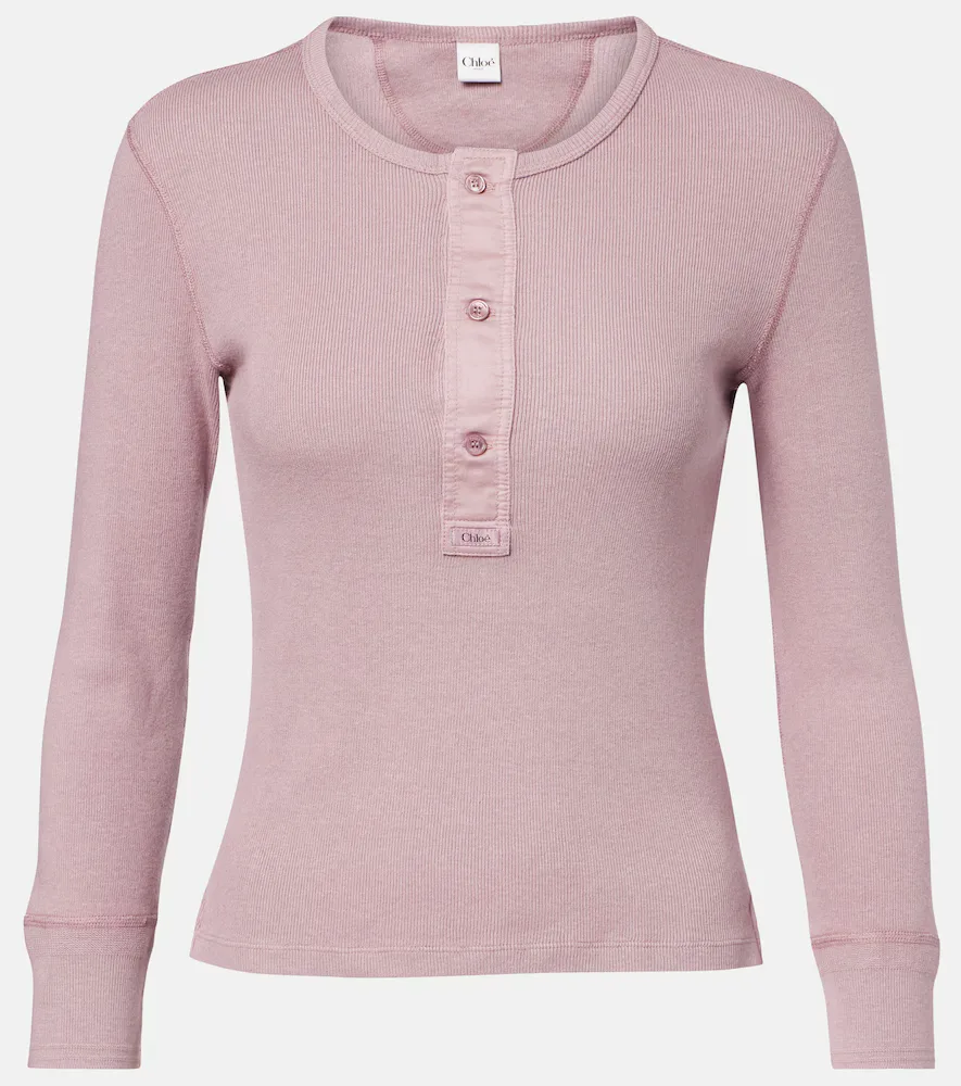 Ribbed-Knit Cotton Henley Shirt by Chloe