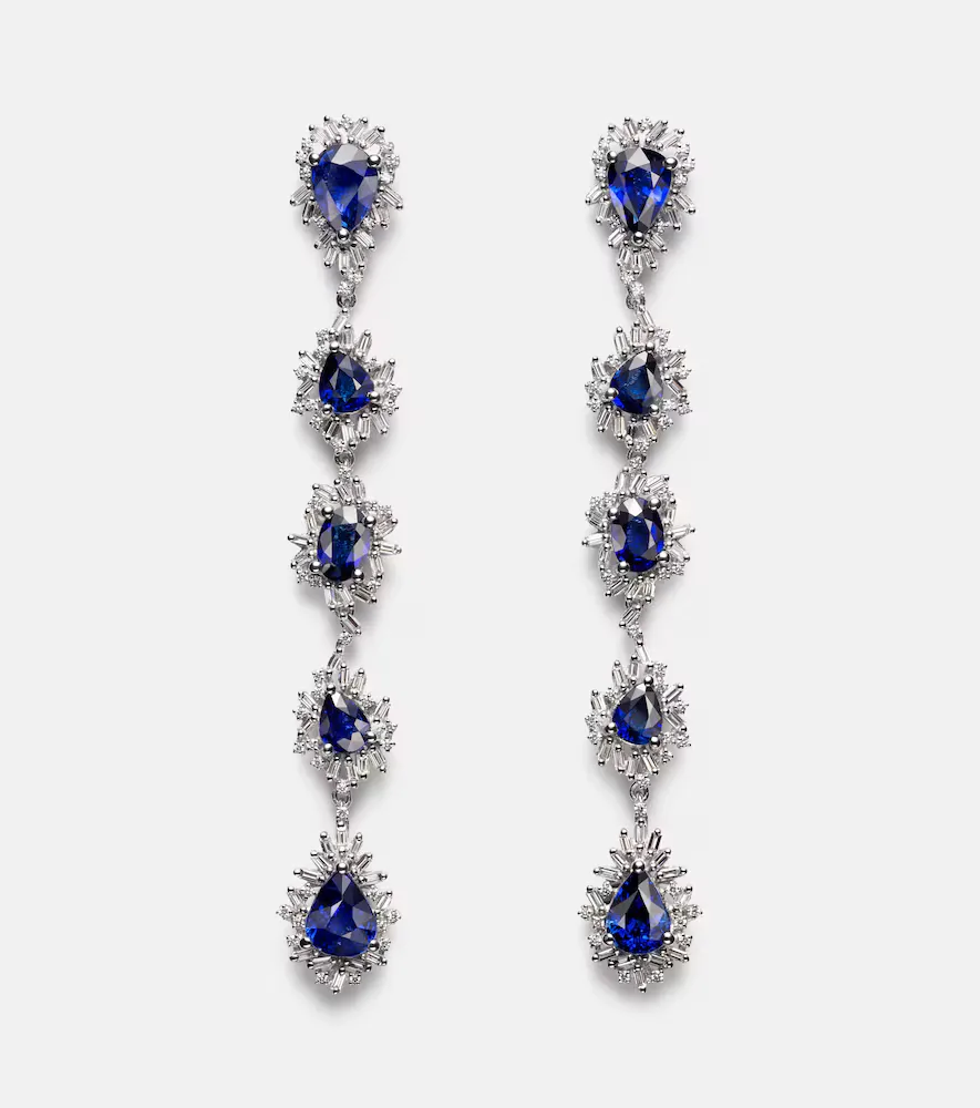 18kt White Gold Drop Earrings with Sapphires and Diamonds