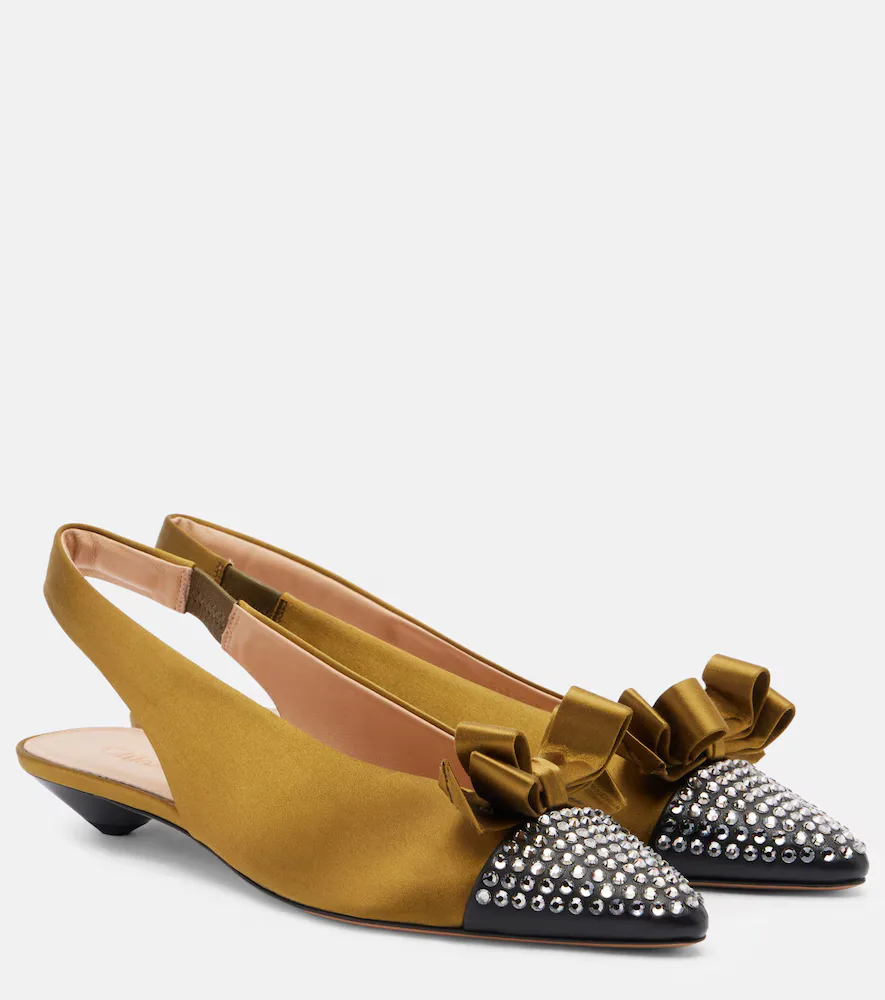 Alba 20 Embellished Satin Slingback Pumps by Chloe