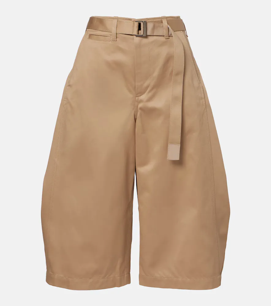 Belted Cropped Cotton Barrel-Leg Pants by Sacai