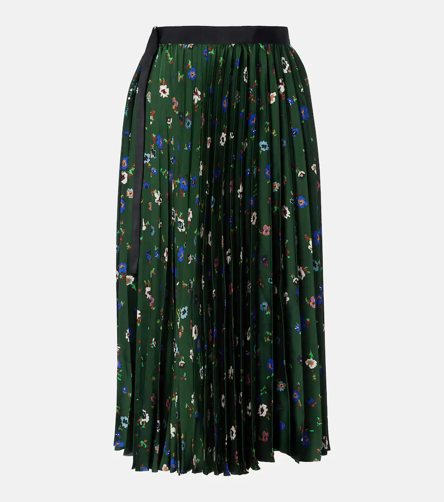 Floral Plissé Satin Midi Skirt by Sacai