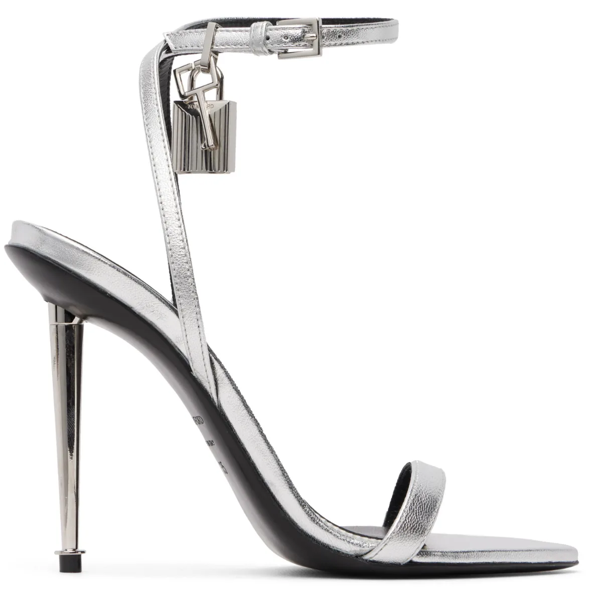Laminated Padlock Pointy Naked Heeled Sandals by TOM FORD