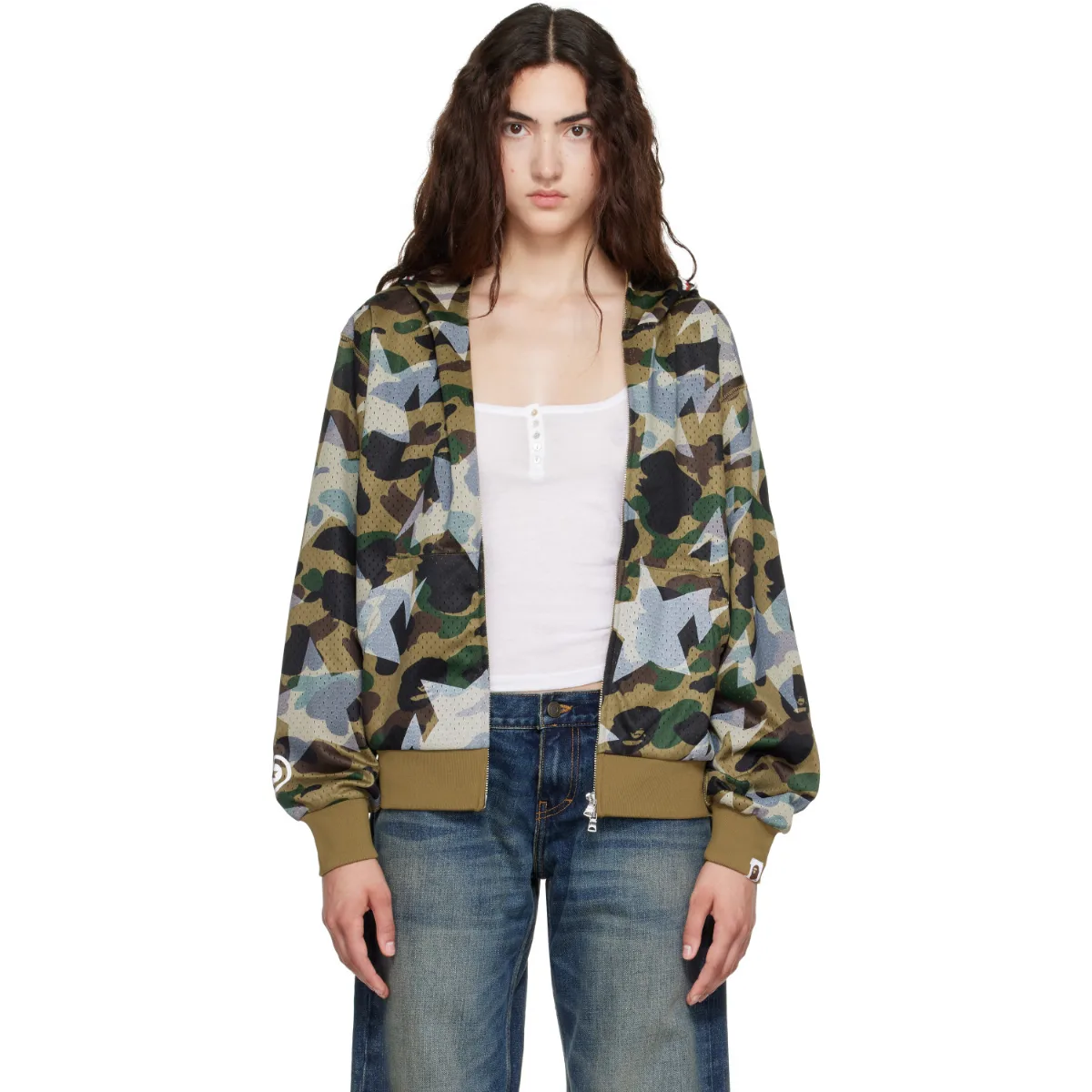 Camo Mesh Shark Cropped Fit Full Zip Hoodie by BAPE