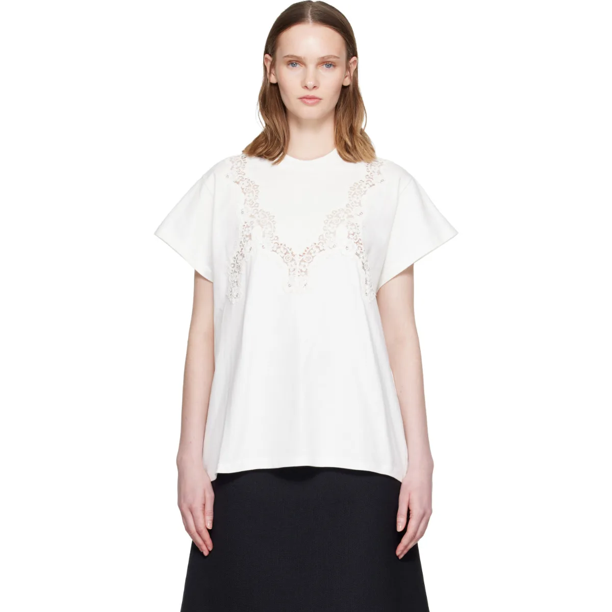 Lace Mix Washed Jersey Cotton T-Shirt by Stella McCartney