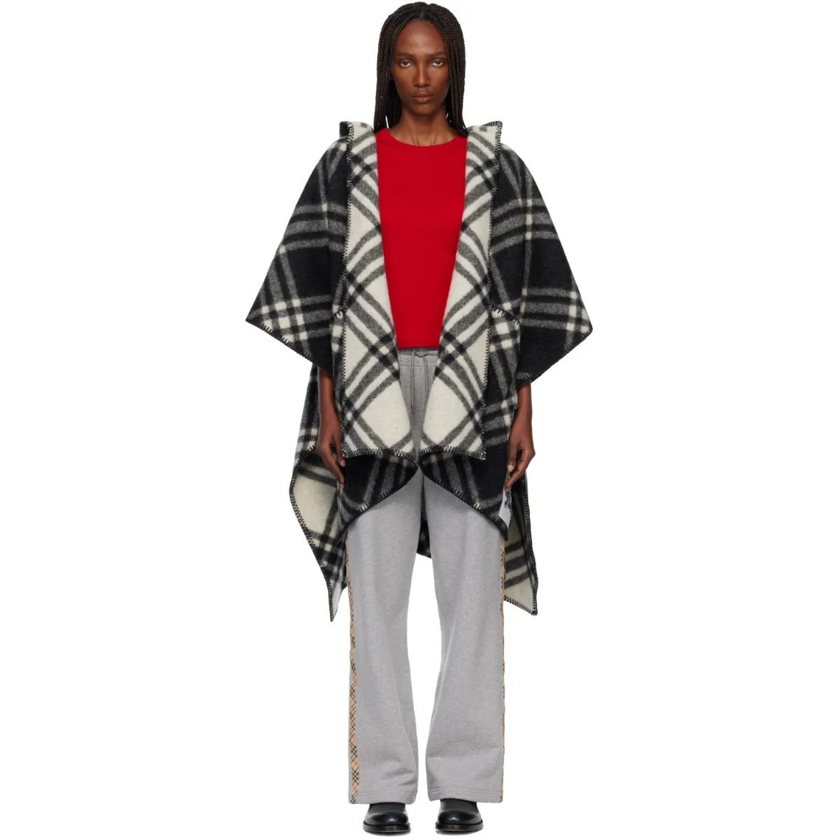 Check Wool Reversible Cape by Burberry
