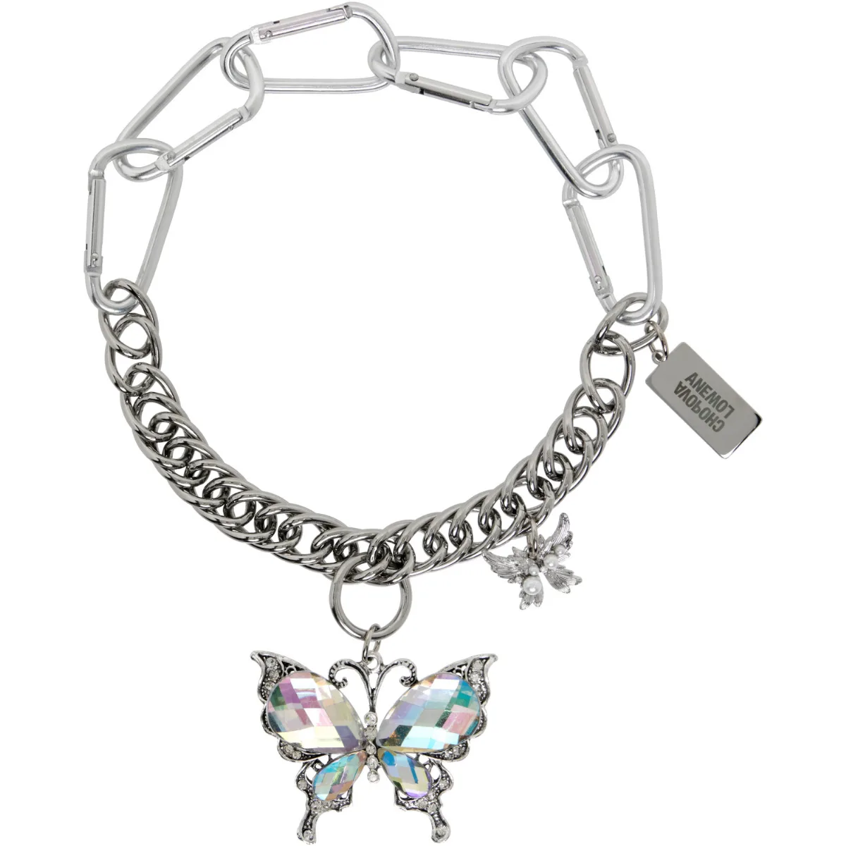 Double Butterfly Carabiner Necklace by Chopova Lowena