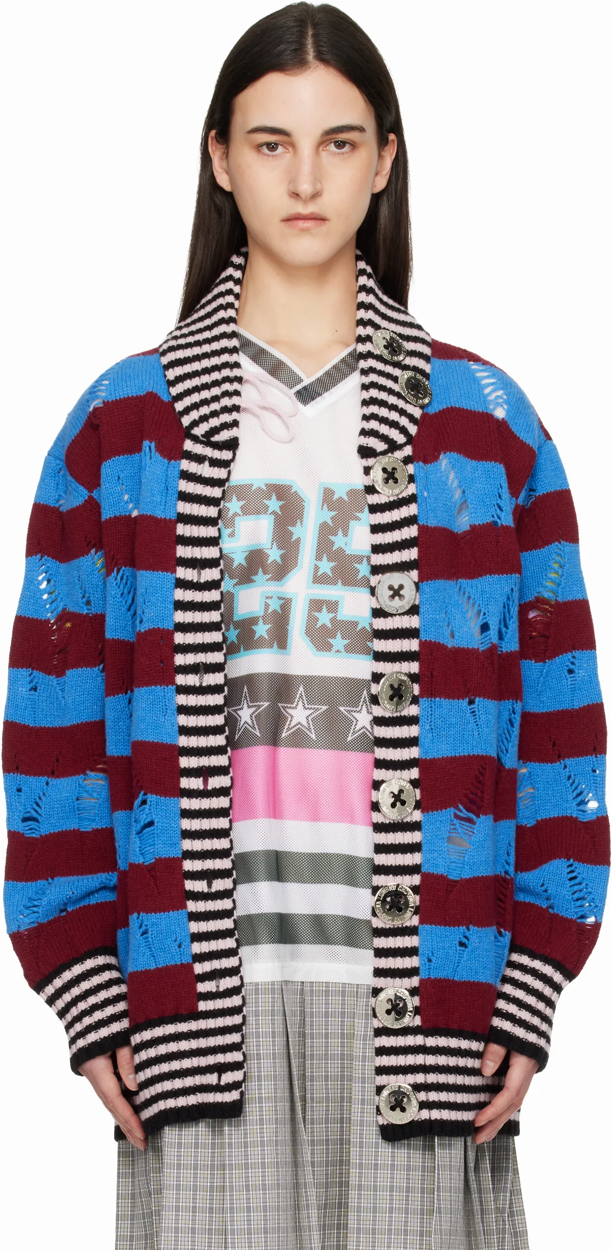 Multicolor Letterman Blue Cardigan