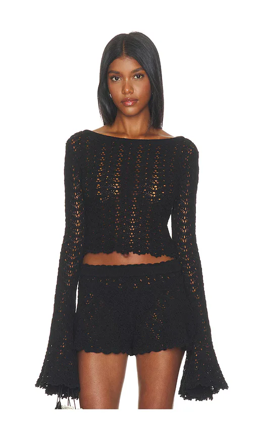 Zaylee Boat Neck Open Stitch Mini Sweater by Tularosa