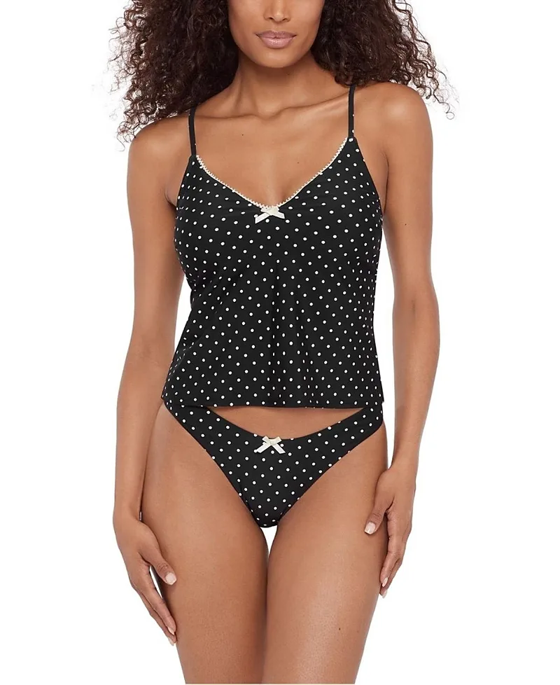Lace Back Cami Tankini with Bow and Picot Edge Top by Steve Madden