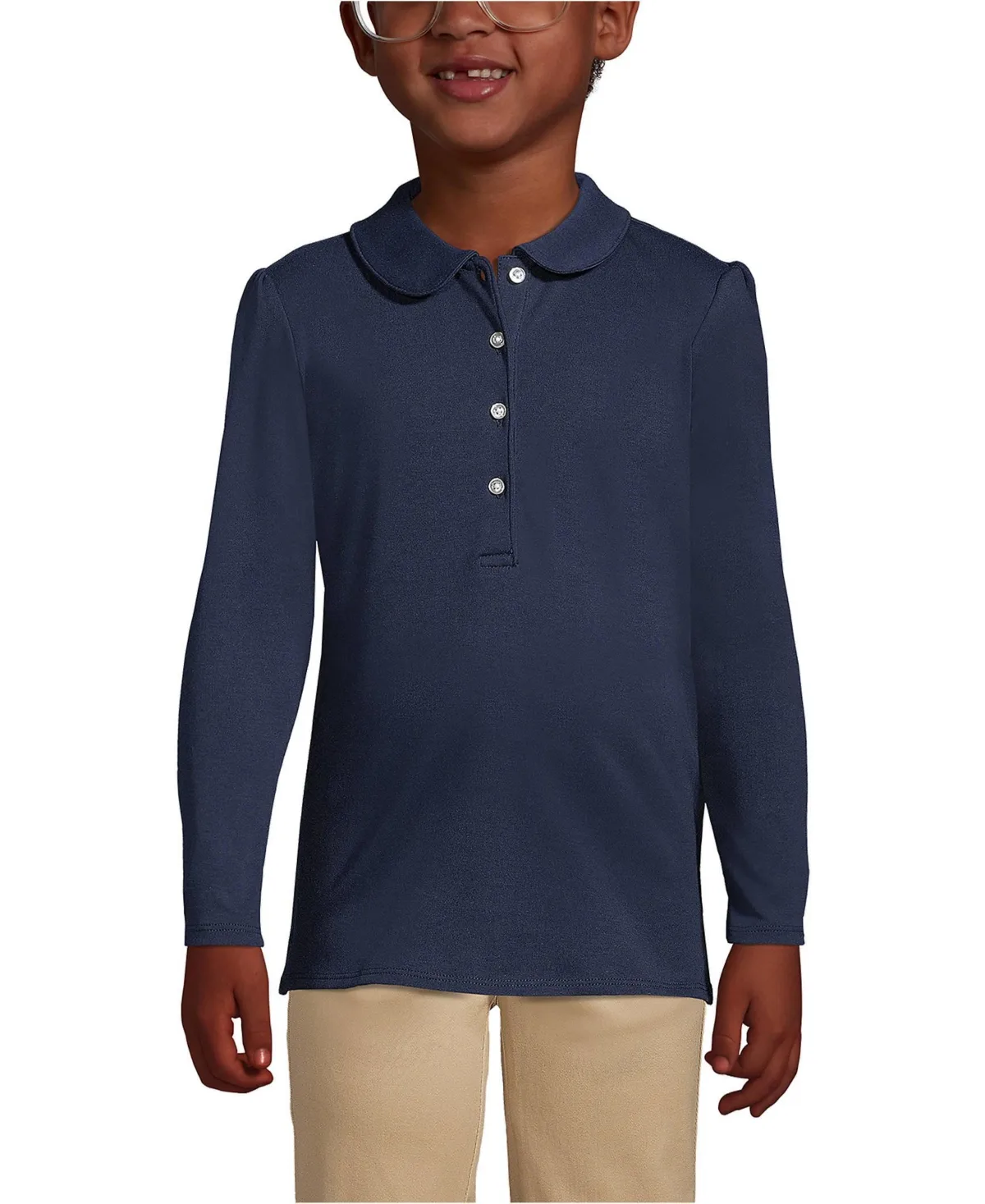 School Uniform Long Sleeve Peter Pan Collar Polo Shirt by Lands' End