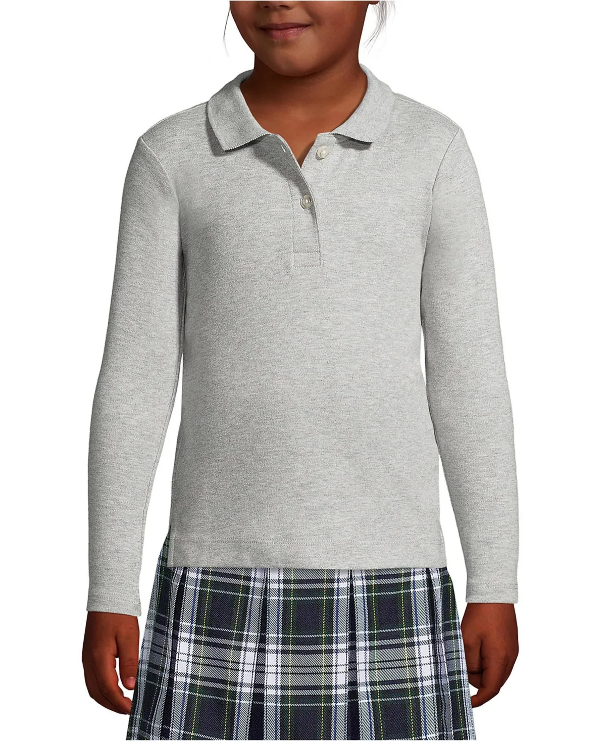 School Uniform Long Sleeve Feminine Fit Interlock Polo Shirt by Lands' End