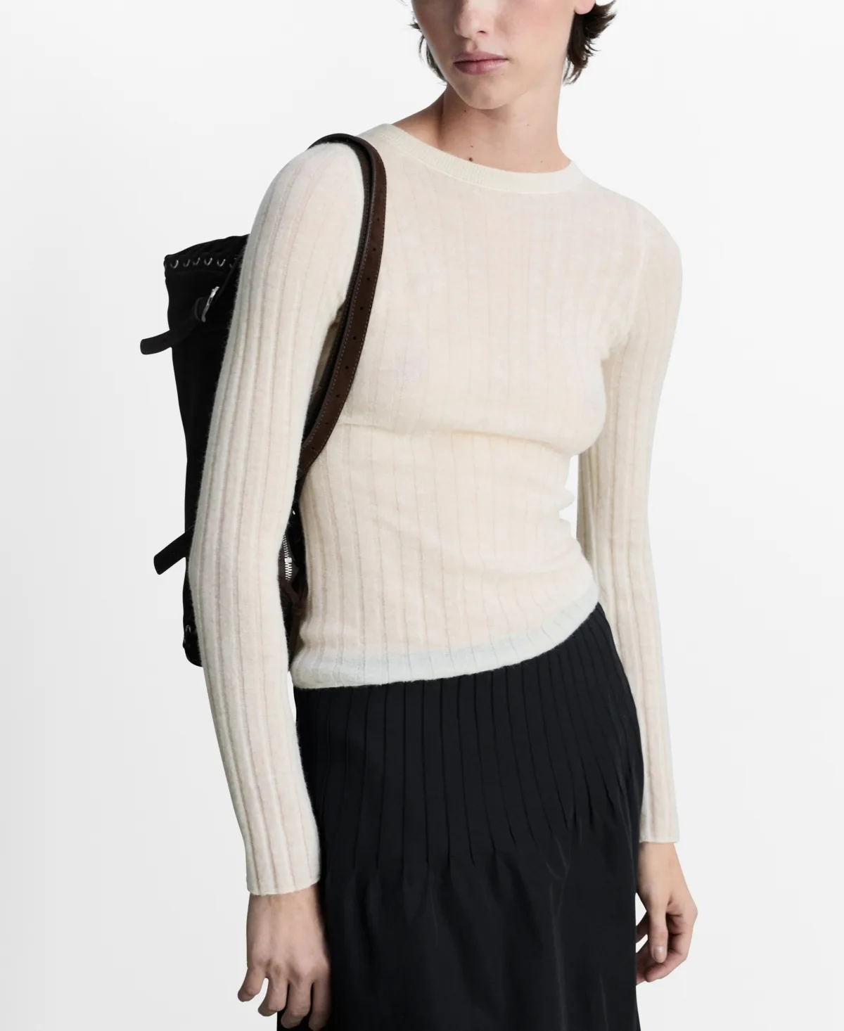 Ribbed Round Neck Sweater by Mango
