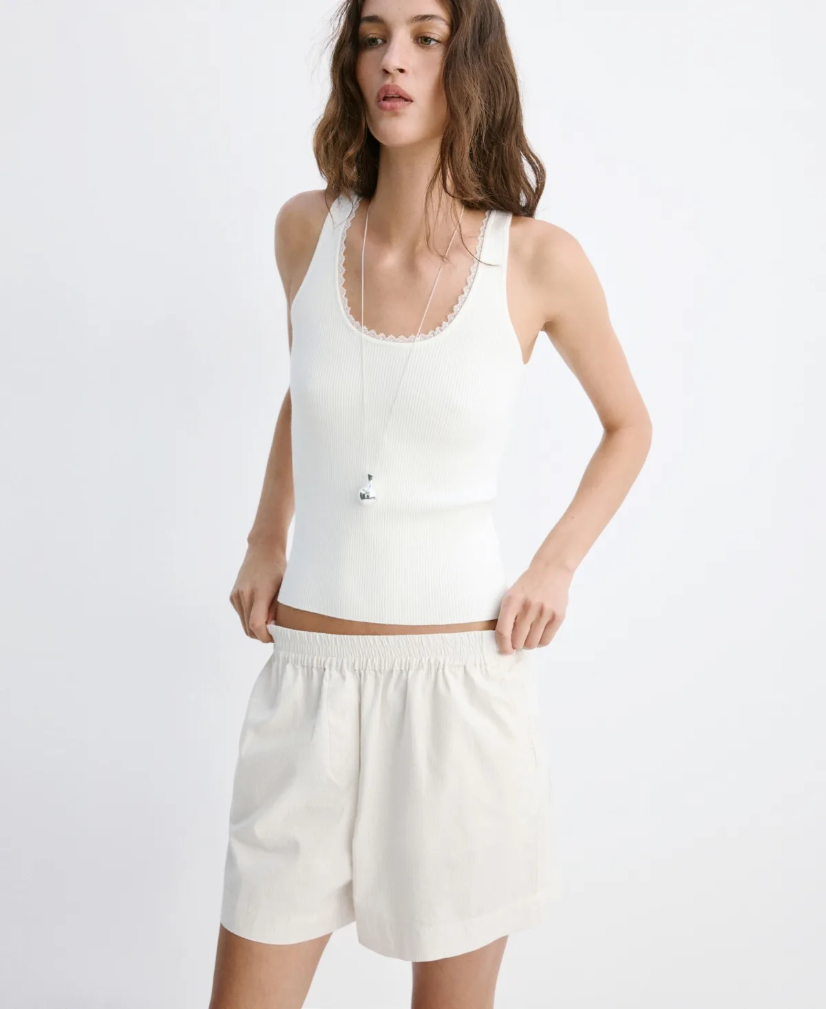 Lace Detail Ribbed Top by Mango