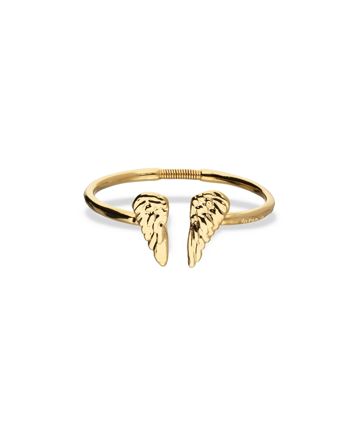 Metal Alloy Rigid Bracelet Pleated in 18k Gold with Wings Detail on the Ends by Unode50