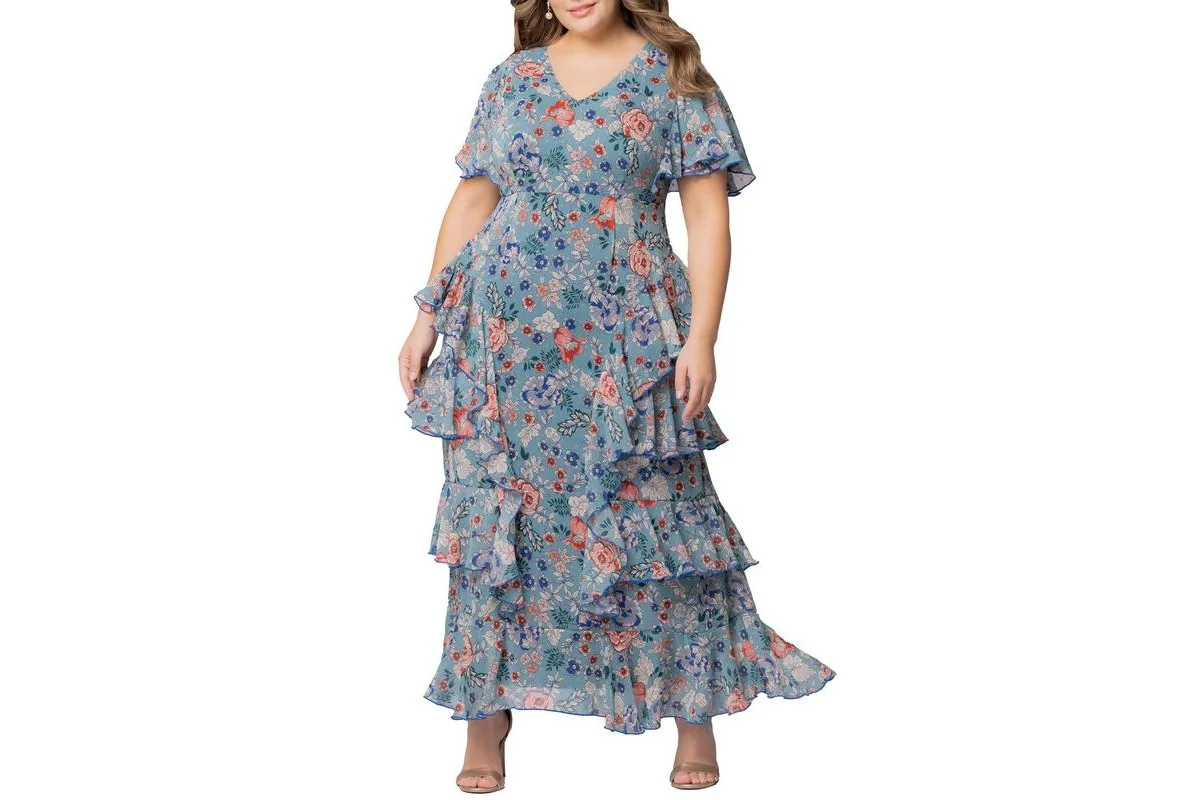 Tour De Flounce Evening Gown by Kiyonna