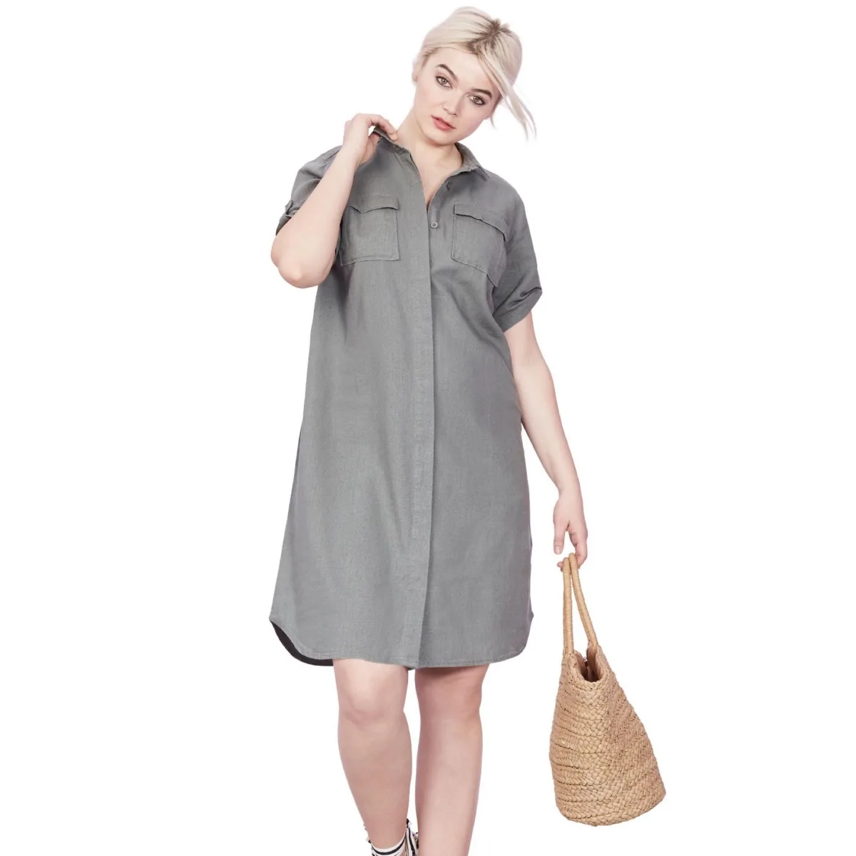 Button Front Linen Shirtdress by Ellos