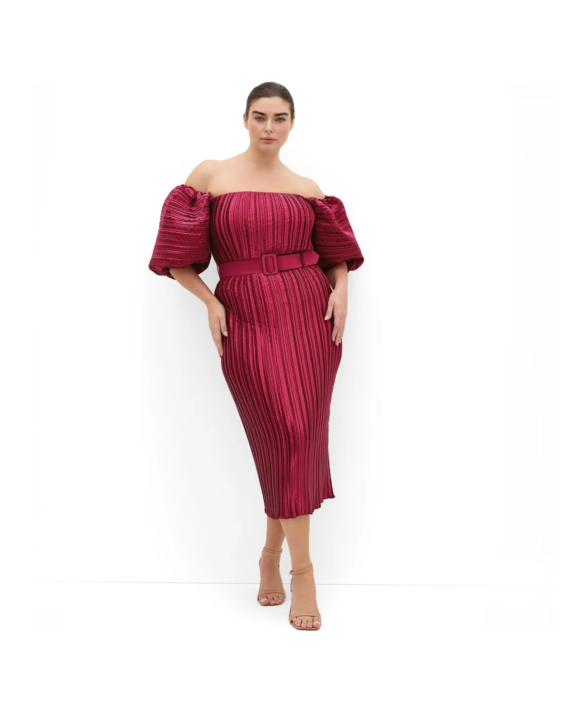 Krista Pleat Midi Dress by City Chic