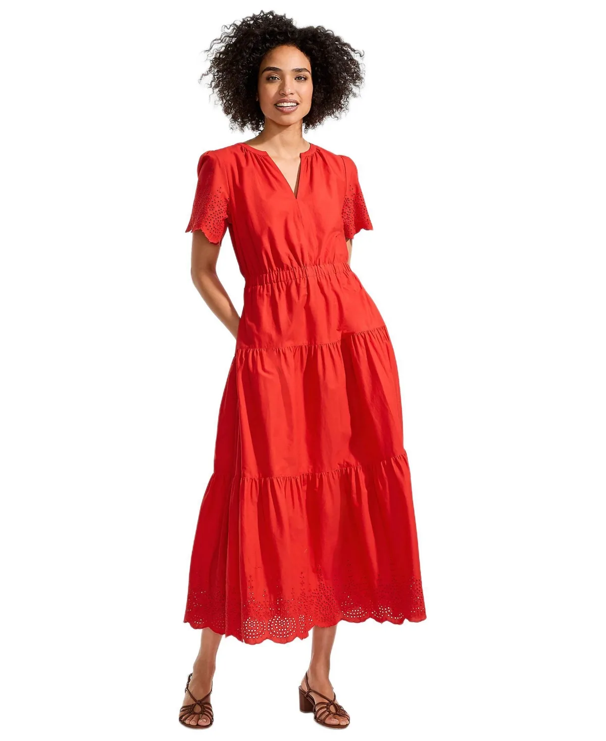 Tiered Cotton Poplin Eyelet Maxi Dress