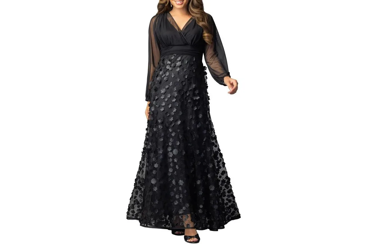 Blossoming Beauty Mesh Evening Gown by Kiyonna