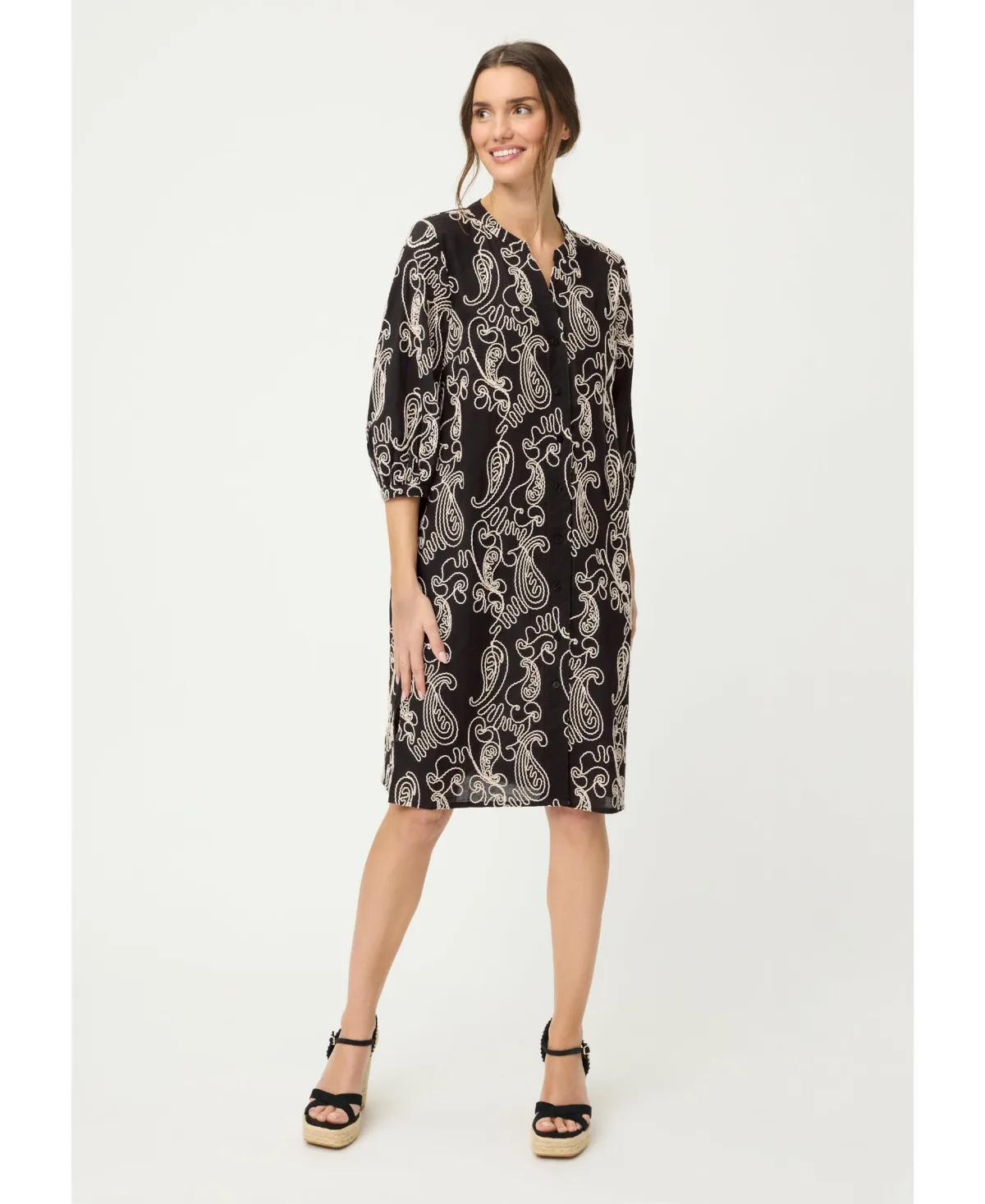 Embroidered 3/4 Sleeve Dress by Olsen