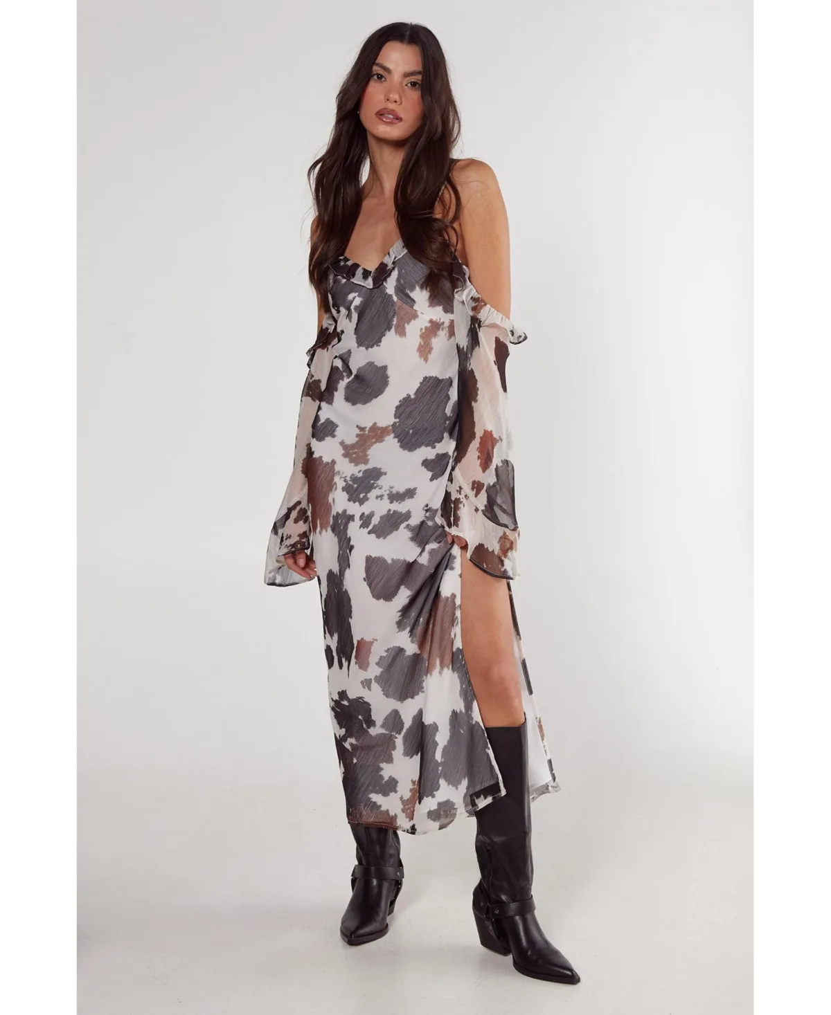 Cold Shoulder Bias Cut Split Maxi Dress by Nasty Gal
