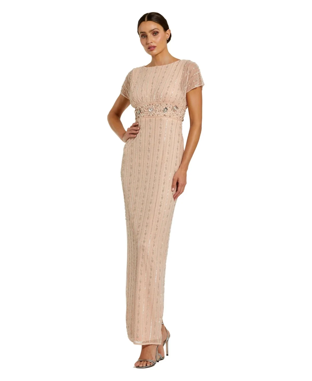 Sleeveless Beaded Blouson Column Gown