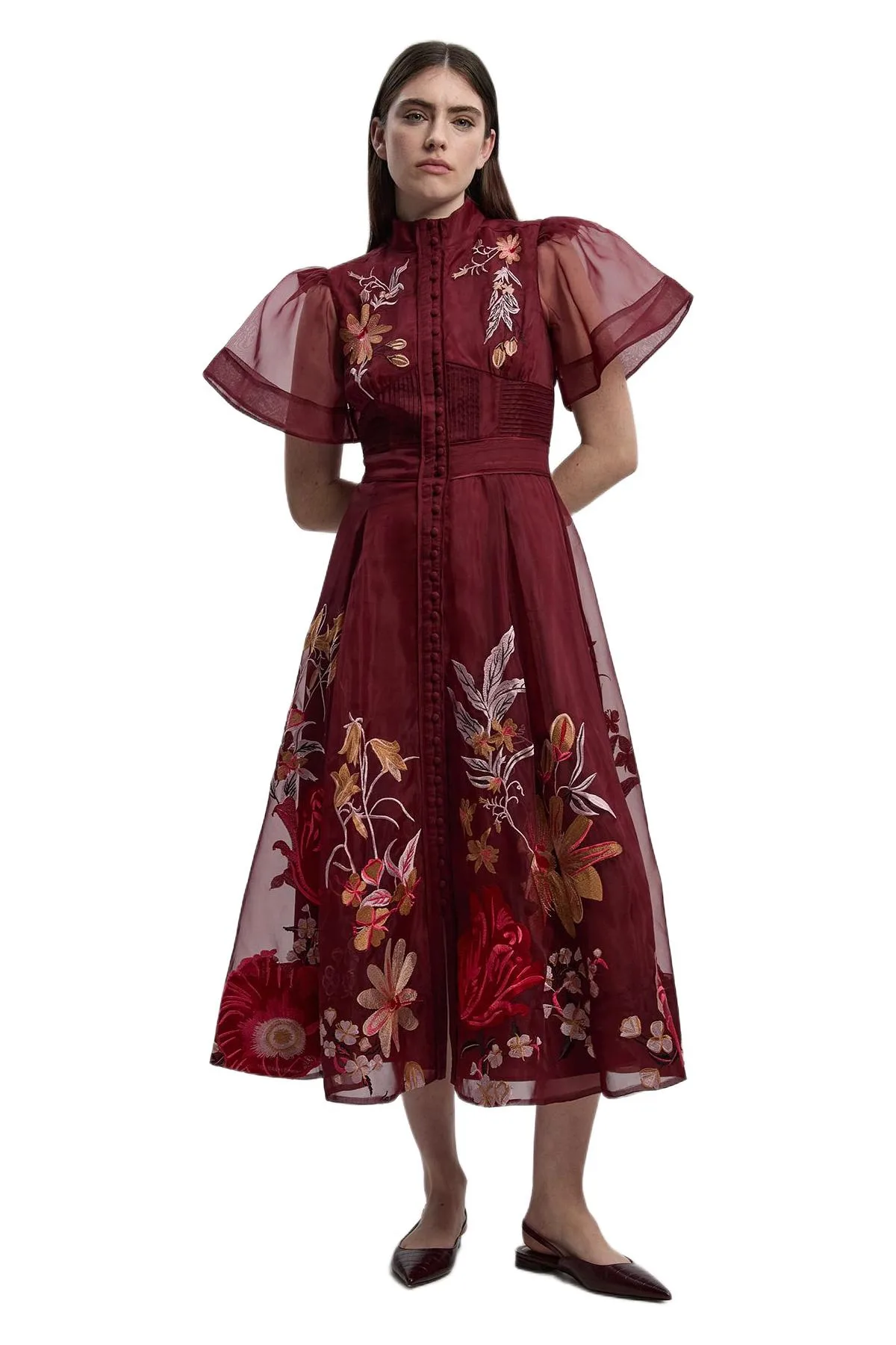 Embroidered Short Sleeve Midi Dress by Karen Millen