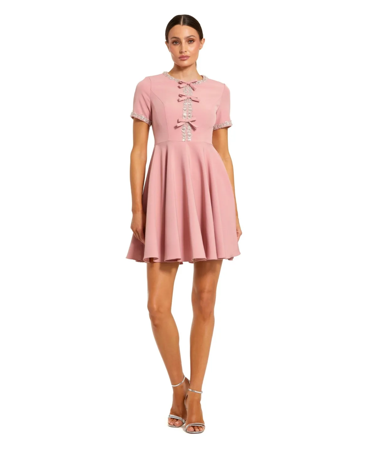 Crystal Embellished Bow Front A-Line Mini Dress by Mac Duggal