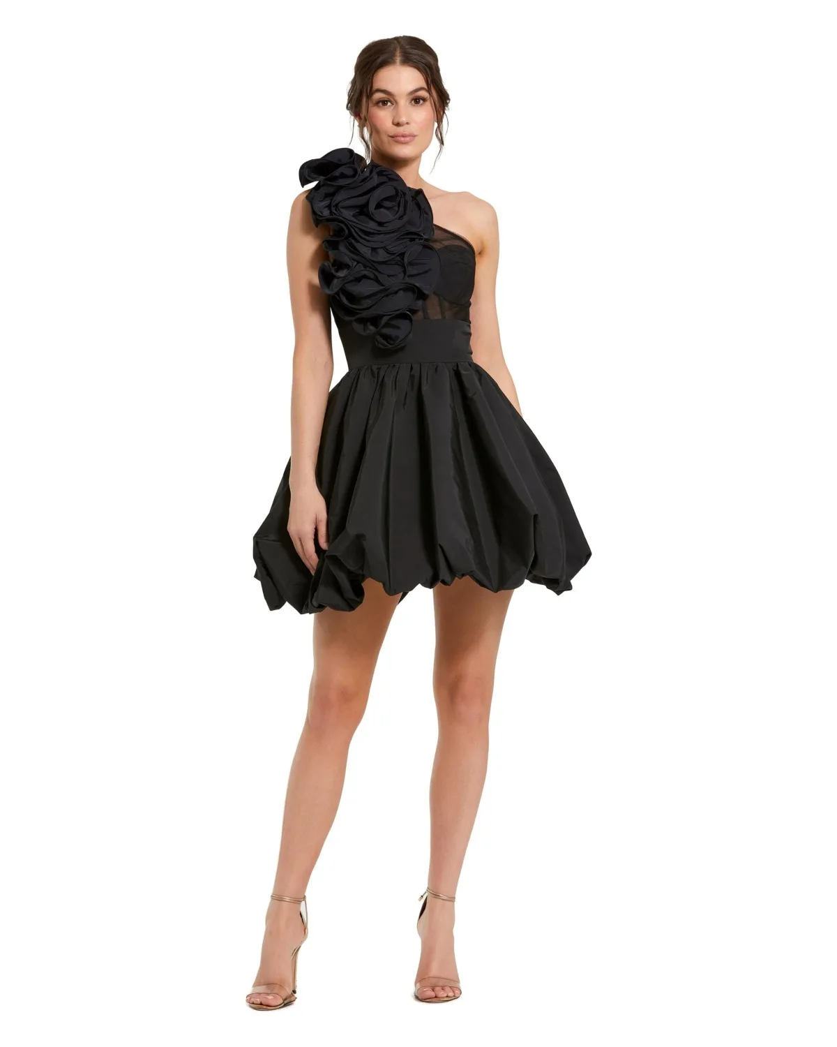 Taffeta One Shoulder Ruffle Bubble Mini Dress