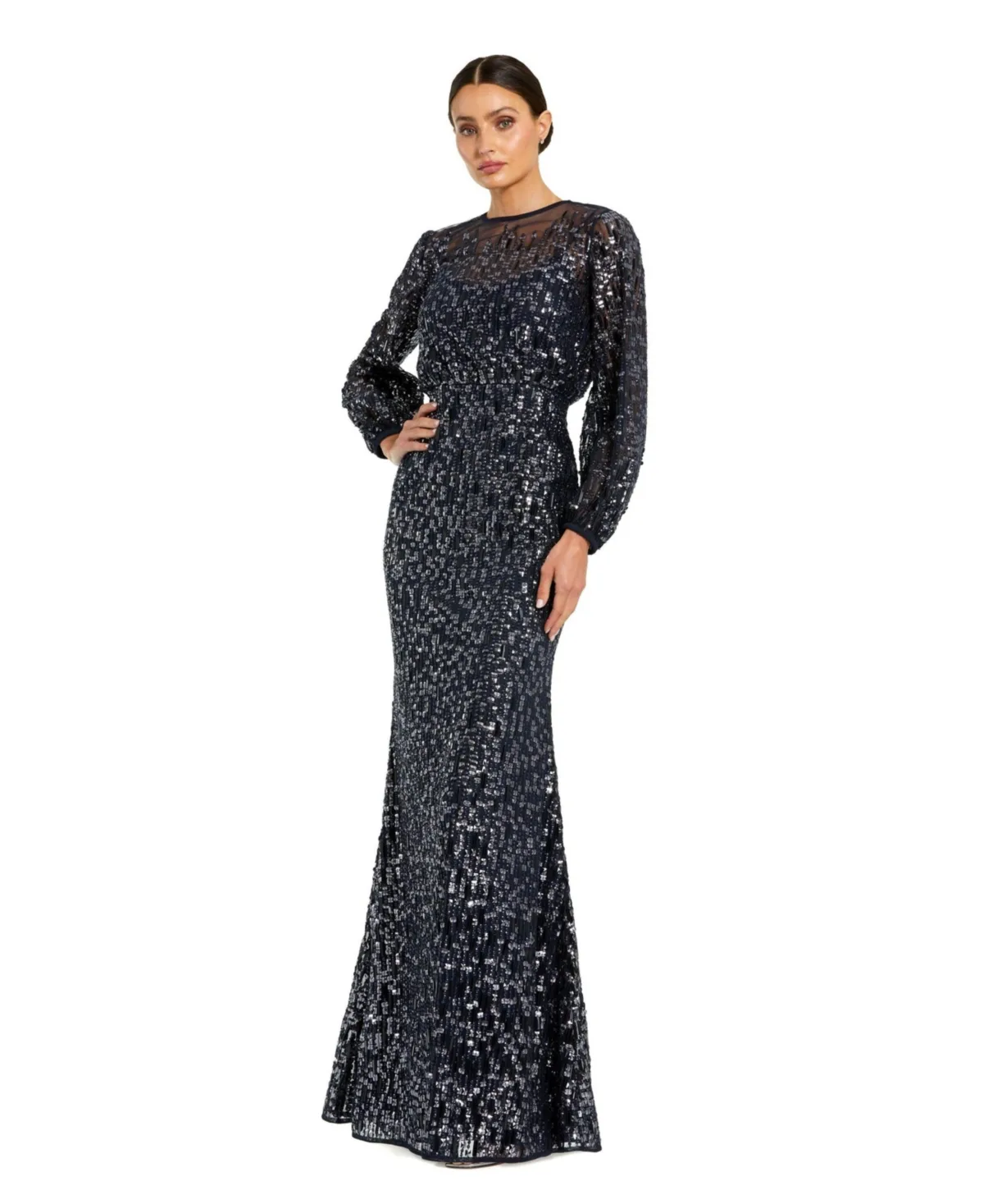 Sequin Long Sleeve Blouson Evening Gown by Mac Duggal