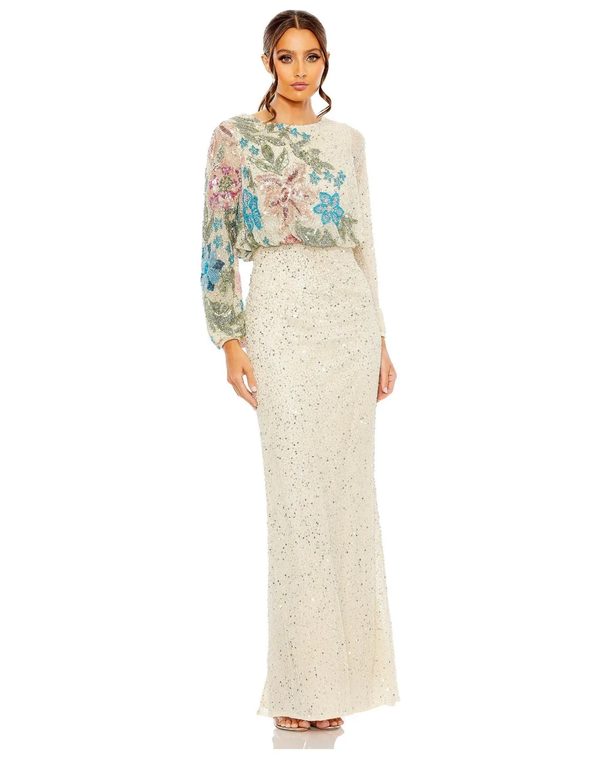 High Neck Blouson Sleeve Sequin Gown by Mac Duggal