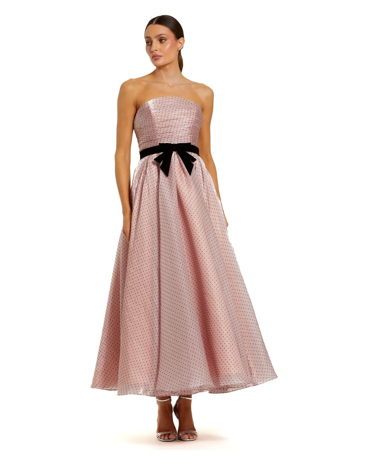 Polka Dot Organza Strapless Dress with Bow by Mac Duggal