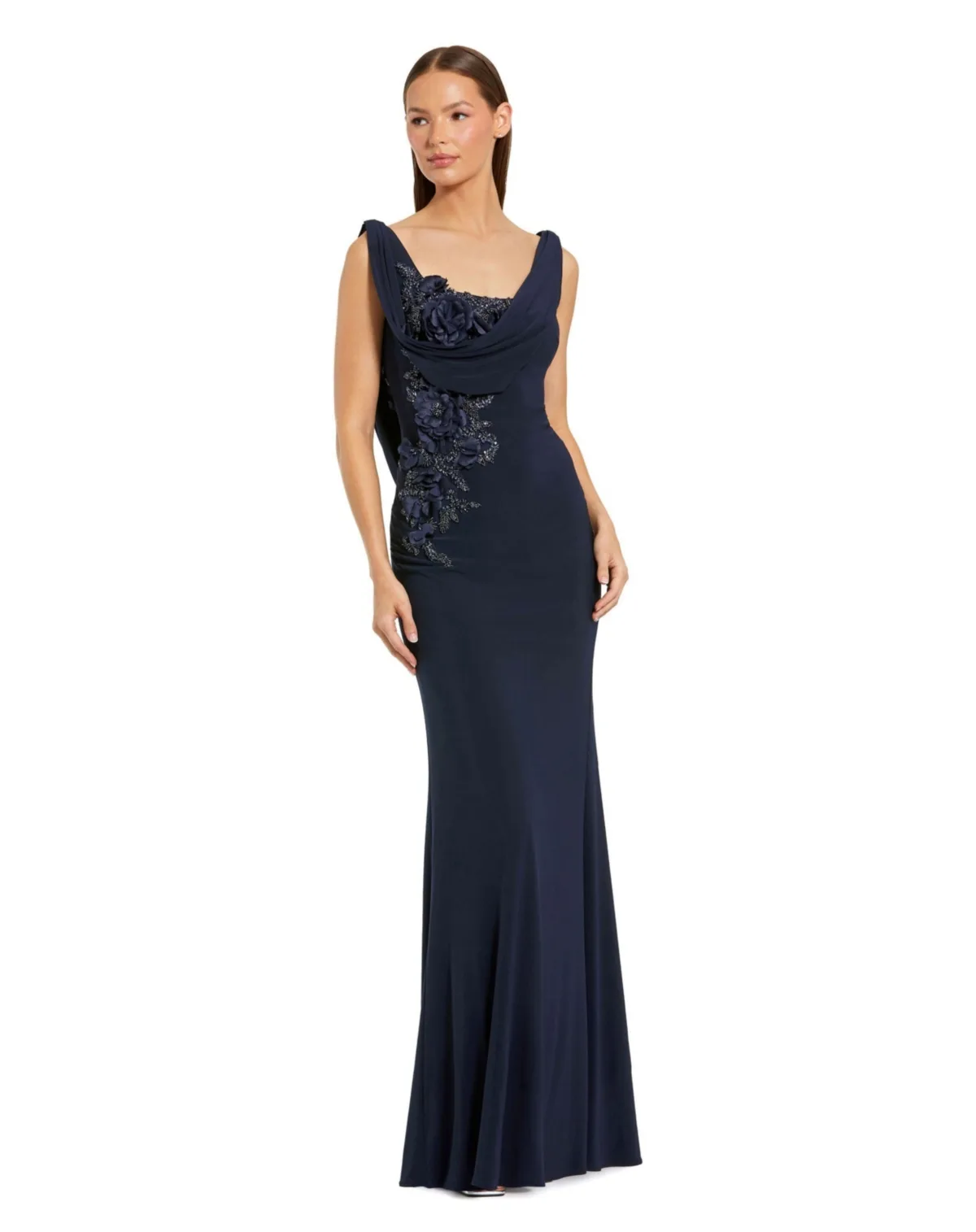 Sleeveless Jersey Cowl Neck Gown with Beading by Mac Duggal